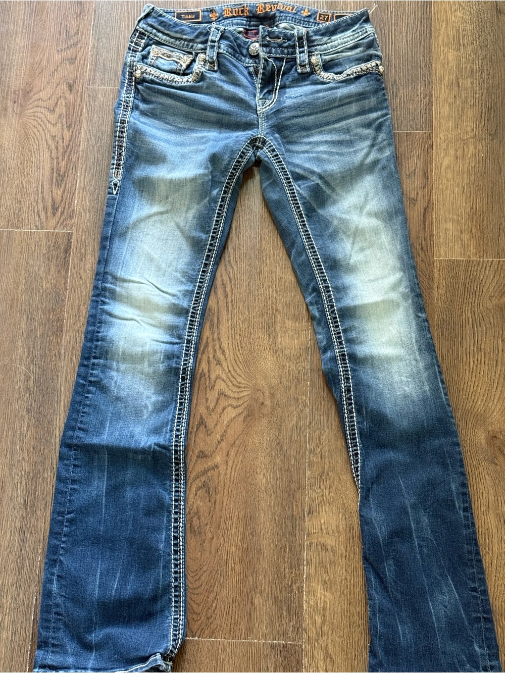Rock Revival Tina Jeans Size 27 Y2K Embellished Fleur de Lis Bootcut
